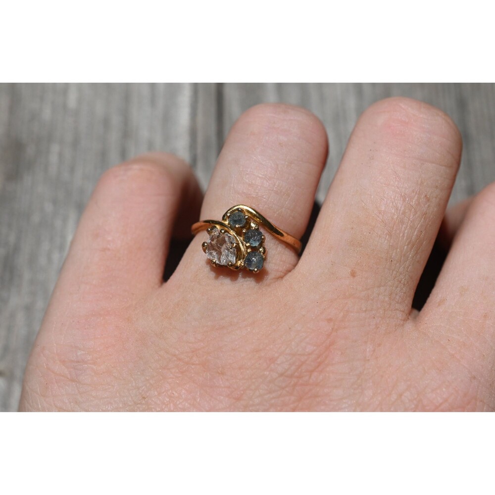 Engagement ring 14k Gold Diamond Sapphire Ring Raw Diamond  Solid Gold  Rough Di